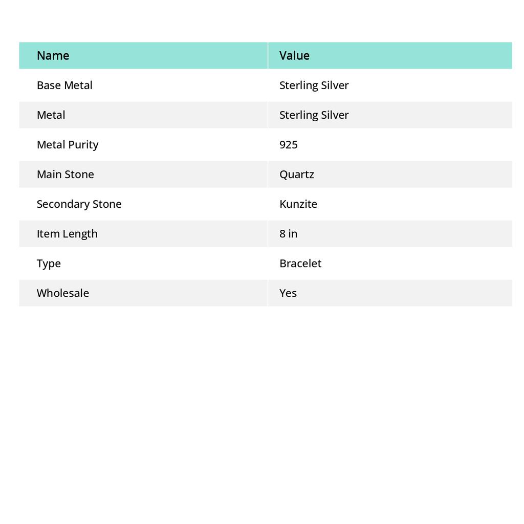 Браслет из стерлингового серебра 925 пробы с натуральным клубничным кварцем и кунцитом 7-8 дюймов h2p09
