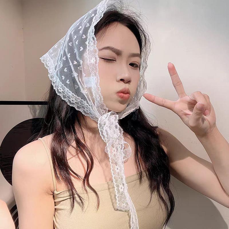 Sweet Triangle One-Piece Belted Overlap Lace Skirt Apron  Lace Trim Half Skirt Butt Curtain Spring Headscarf Accessories