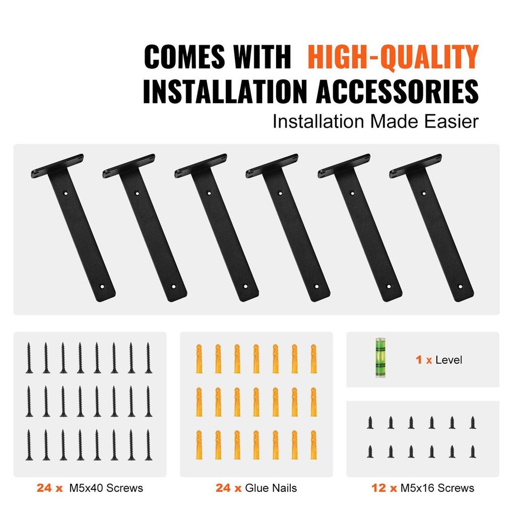 Shelf Bracket, 8”L x 4”W x 1.6”H 6 Pcs, Heavy Duty Floating Shelf Brackets, Brackets for Shelves, 5mm Thick Matte Black L Shelf Bracket,Steel Shelving