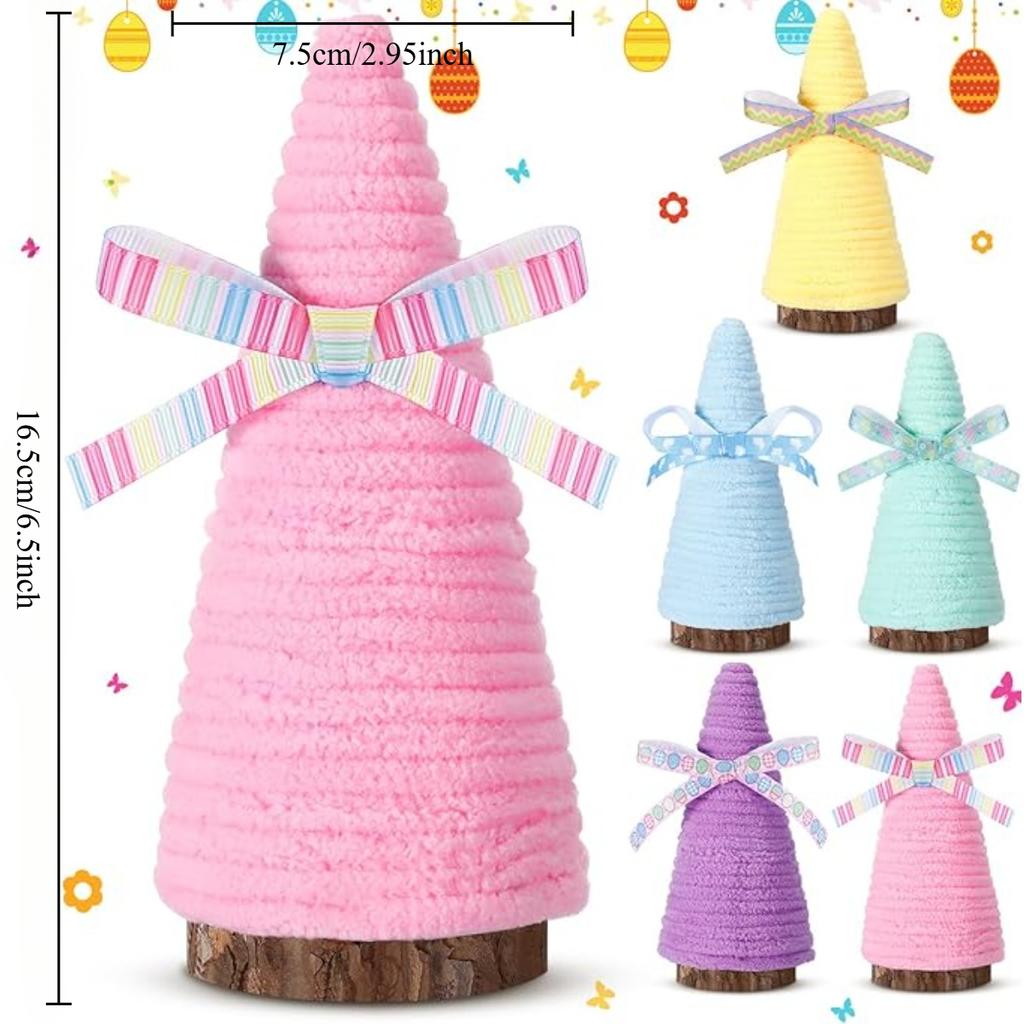 Пасхальные мини-деревья, обернутые пряжей - пастельные разноцветные - пасхальные украшения, 5 шт.