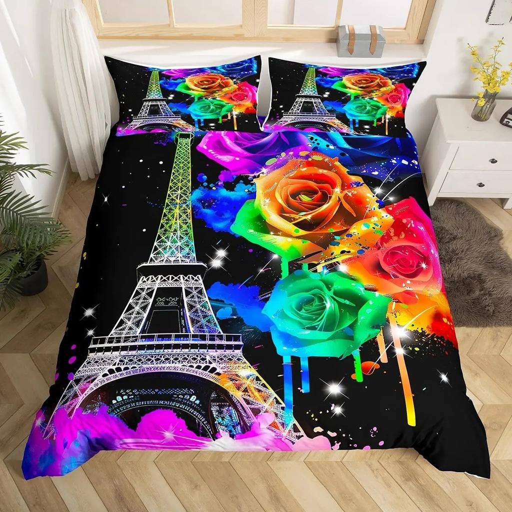 Винтажный комплект пододеяльника «Эйфелева башня» Современные 3D комплекты постельного белья на парижскую тематику Всемирно известный городской пейзаж Чехол для одеяла Чехол для стеганого одеяла