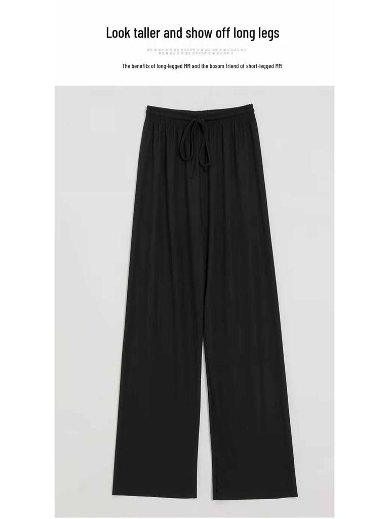 Женские брюки с высокой талией и широкими штанинами из ледяного шелка на весну/лето - Свободные, стройнящие, длиной до пола.