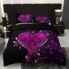 3pcs Purple Heart Rose Floral Print Duvet Cover Set - 1 Duvet Cover 2 Pillowcases Breathable Polyester Perfect for All Seasons
