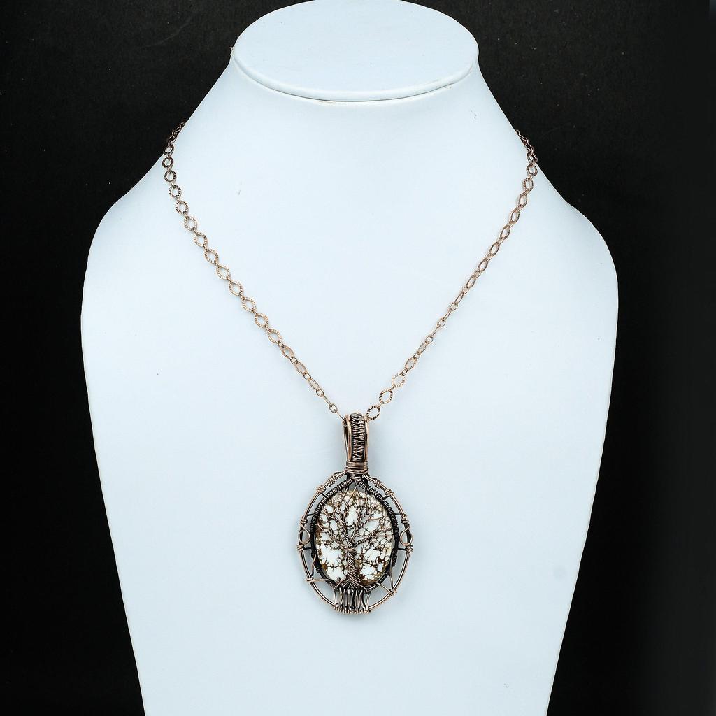 Tree Of Life Wild Horse Magnesite Pendant Gemstone Copper Wire Wrapped Pendant Handmade Designer Jewelry Gift For Wife Tree Of Life Jewelry