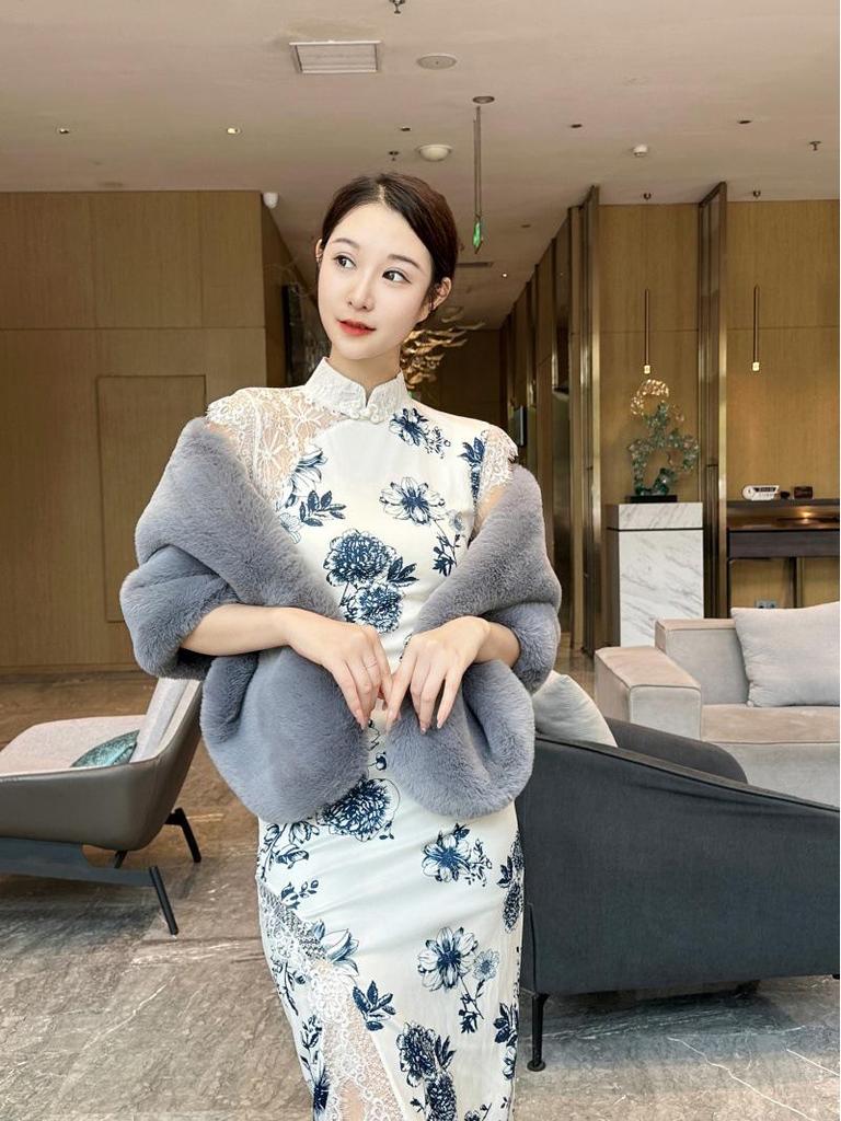 Элегантный накидка-шаль из лисьего меха на одно плечо – Осенне-зимняя свадебная вечерняя одежда для свадеб и банкетов