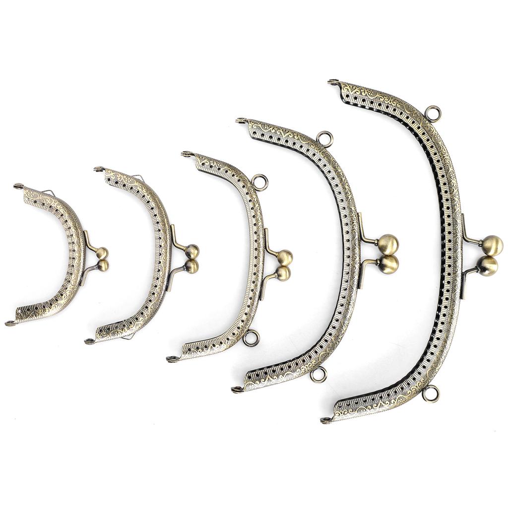 5Pcs Metal Purse Frame Antique Brass Embossed Arc Thickening DIY Accessories 8.5cm~20.5cm