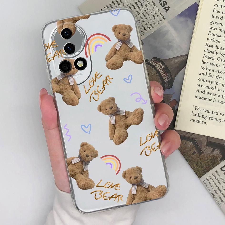 Чехол для Huawei Nova 12 Pro 5G Ultra Y72 12i Pura 70 Pro, прозрачный чехол Pretty Love Heart Bear, силиконовый, мягкий, ТПУ, защитная пленка для экрана, корпус для Huawei Capa