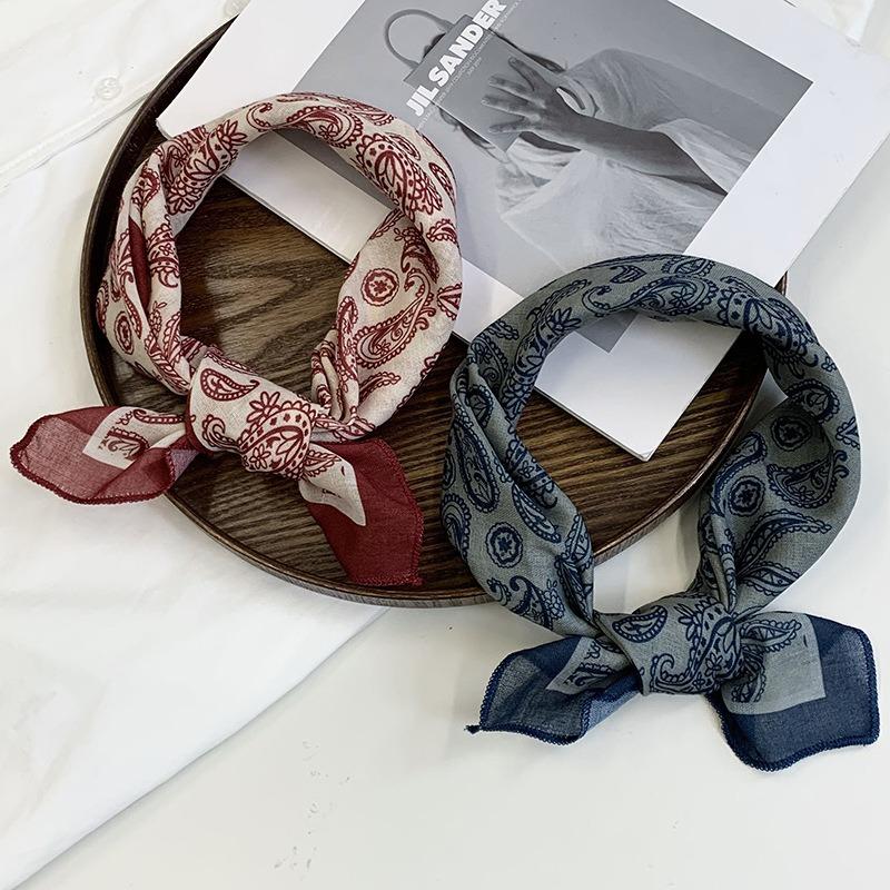 Silk Scarf Neck Small Square Scarf Summer Match Shirt Neck Neck Protection Small Scarf Headscarf Summer Women's Pastoral Hair Band Hair Accessories