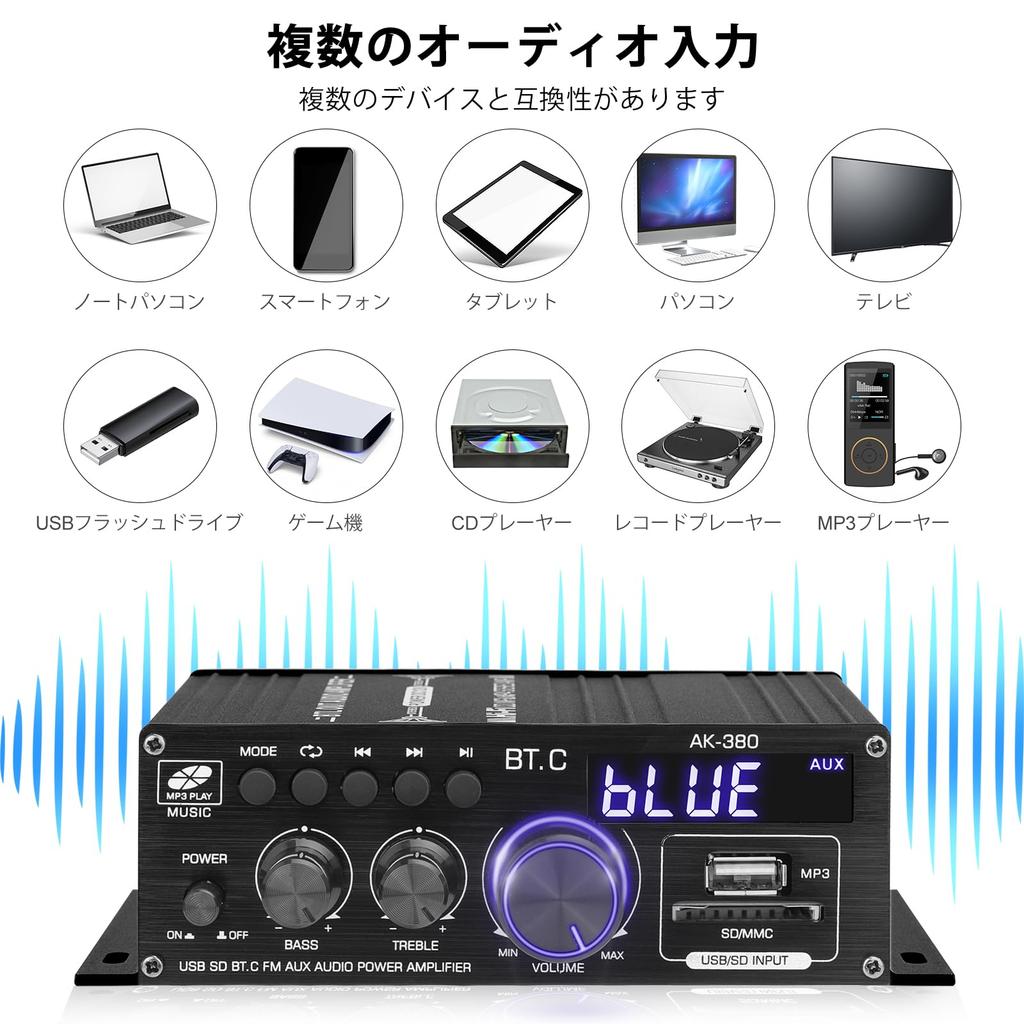 Bluetooth Amplifier HiFi Stereo Power Amplifier Receiver Channel 2X40W Mini Amplifier Small Home Audio Amplifier Control Speaker Input 5.0 2.0