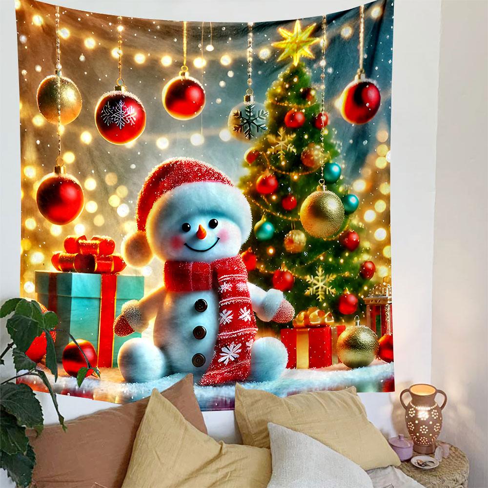 Festive Snowman with Christmas Decor Patterned Tapestry Decorative Wall Hanging, Home Bedroom Living Room Decor