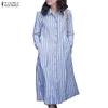 Женское повседневное платье-рубашка в полоску с длинным рукавом и отложным воротником