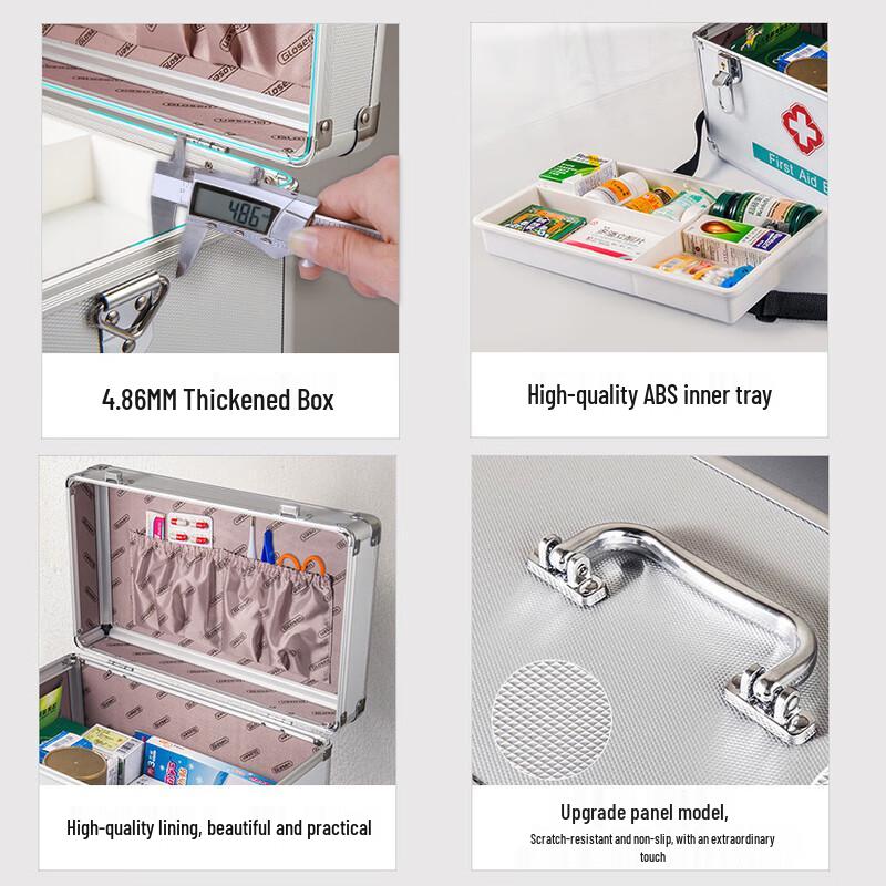 Aluminum Alloy Portable Double-Layer First Aid & Medicine Box