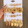 Hot-selling Retro Exaggerated Women's Peach Heart Stud Earrings Twist Twisted Pearl Earrings 11-piece Set of Earrings