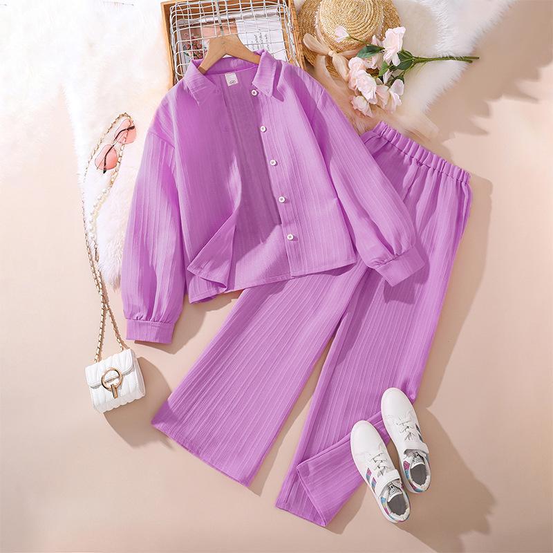 Детский костюм Детская одежда Осень Новый корейский стиль Мальчики и девочки Лазель Рубашка с длинным рукавом Топ Брюки с широкими штанинами