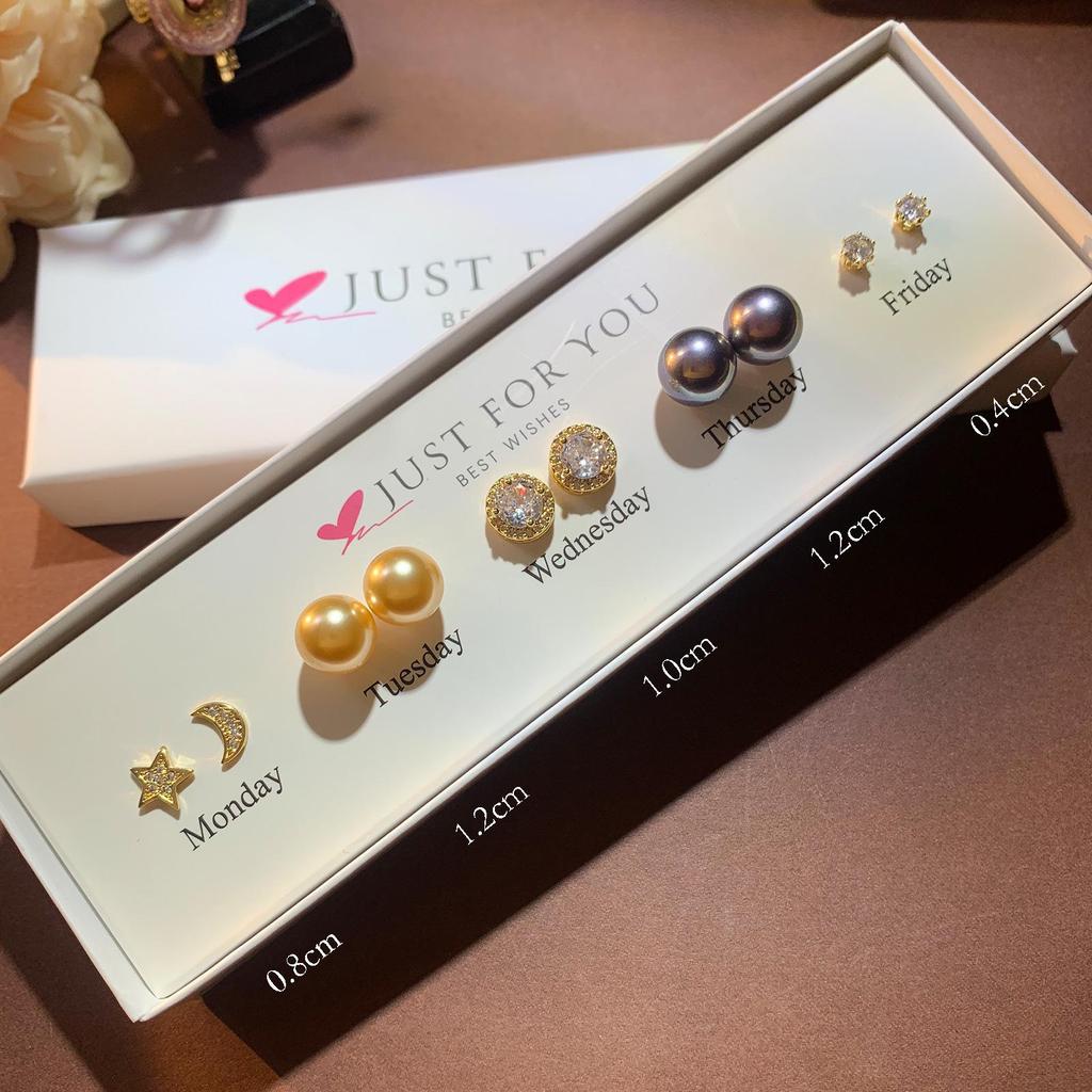 Набор серег-пуссетов в форме сердца с цирконом, цветком и жемчугом для женщин