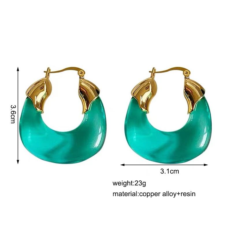 New Fashion Transparent Resin Geometric Hoop Earrings For Women Statement Gold Color Ear Buckle Hoops Jewelry oorbellen Gift