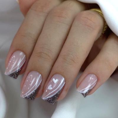 Пленка для дизайна ногтей Короткий квадратный простой ноготь Love French Line Nail Piece Накладной ноготь