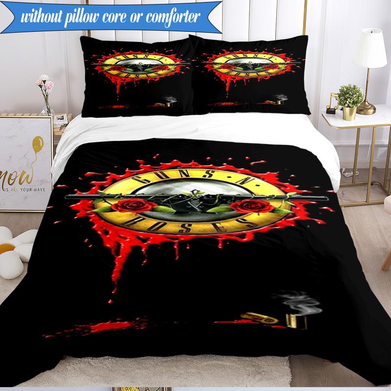 3PCS Guns rock band Artwork Bedding Set,Including 1pc Duvet Cover And 2pcs Pillowcases Perfect for Bedroom, Dormitory, Fan Christmas gift