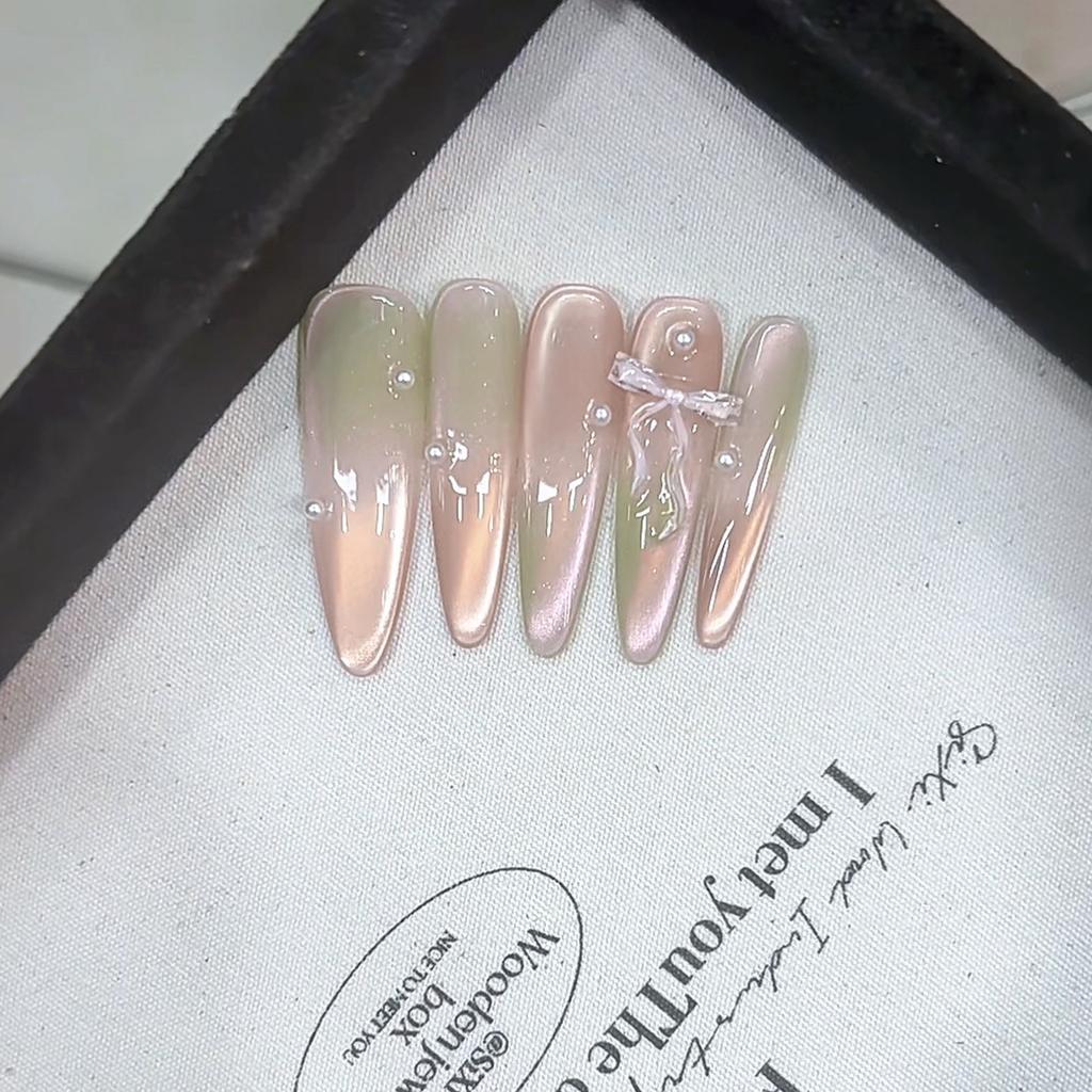 Pure Hand-kneaded Craft Peach Lime Embossed Butterfly Metering Cat Eye Style Wear Nail Art Stickers