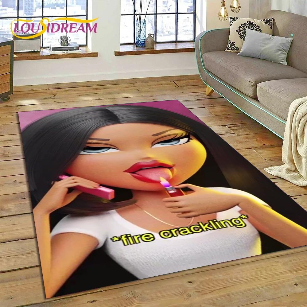 HD Мультяшная кукла Bratz Милые девочки 3D Ковер для гостиной спальни Домашний декор, Нескользящий коврик Декорация для дивана Придверный коврик
