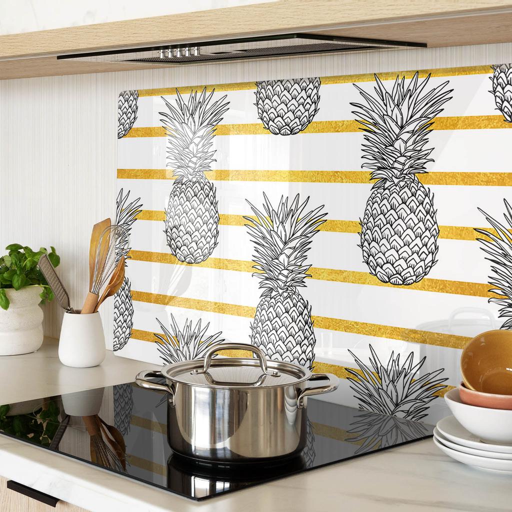 Kitchen Multifunctional Decorative Glass Board Pineapple Strips 80x52 cm