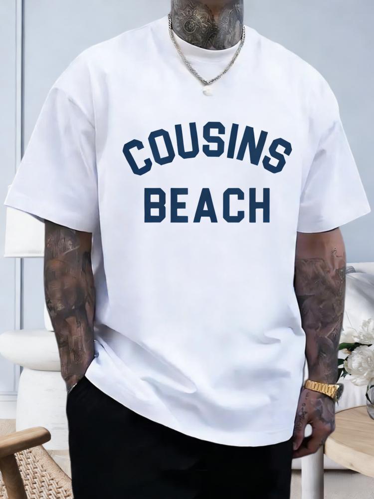 Футболка с принтом 'Cousins Beach' из хлопка для мужчин и женщин, модная повседневная футболка с коротким рукавом и круглым вырезом, для весенне-летнего сезона