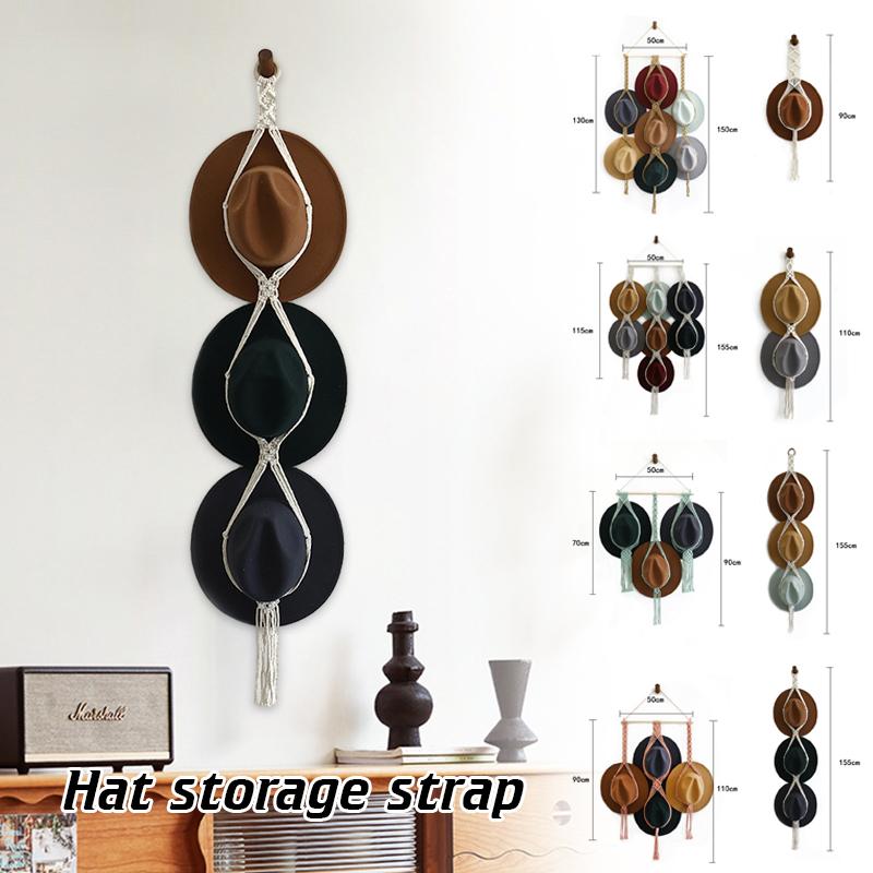 Скандинавский стиль Плетеный вручную Стойка для хранения шляп Многослойный Настенный органайзер для шляп и шарфов для спальни Держатель для демонстрации Богемный гобелен с кисточками