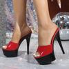 Sexy Slippers Women Platform Peep Toe Sandals 15CM Stiletto High Heels Slip On Party Nightclub Ladies Mules