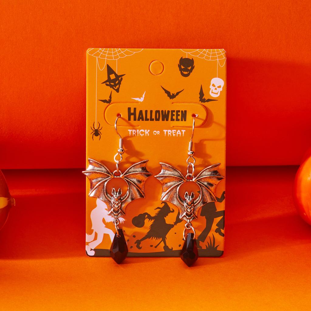 Punk Gothic Vampire Bat Earrings For Women Man Witch Fashion Jewelry Accessories Red Crystal Vintage Bat Pendant Ear Hooks