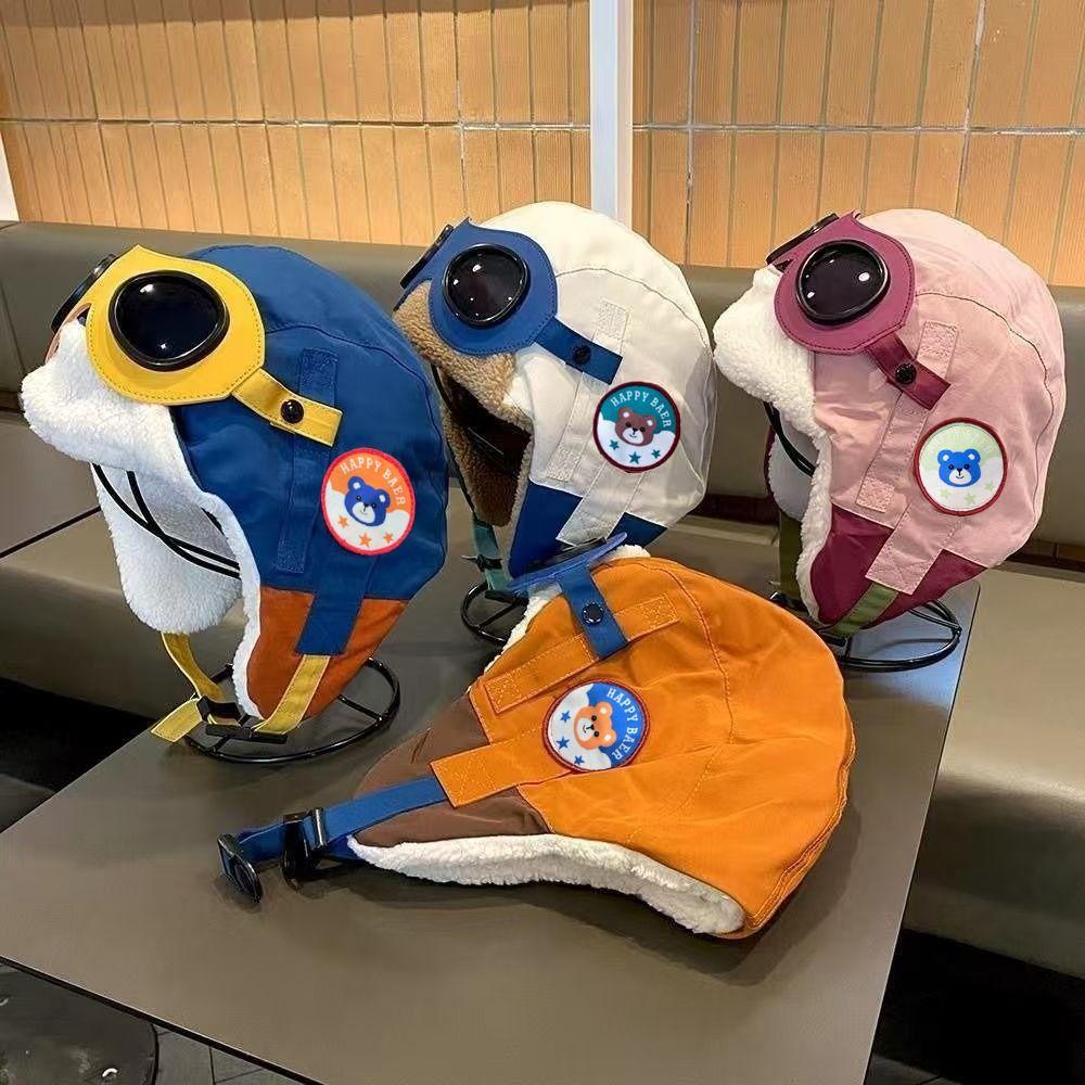 Fashion Cute Cartoon Pilot Hat Cold Proof with Glasses Ear Protection Cap Thickned Windproof Warm Hat Winter