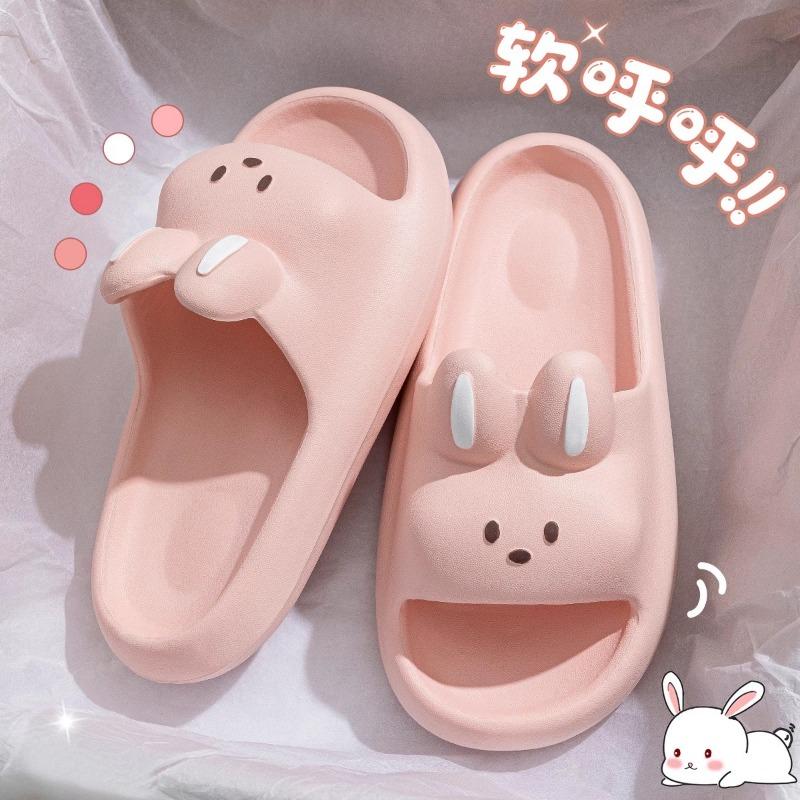 Модные новые милые нескользящие тапочки с рисунком кролика из мультфильма на мягкой подошве