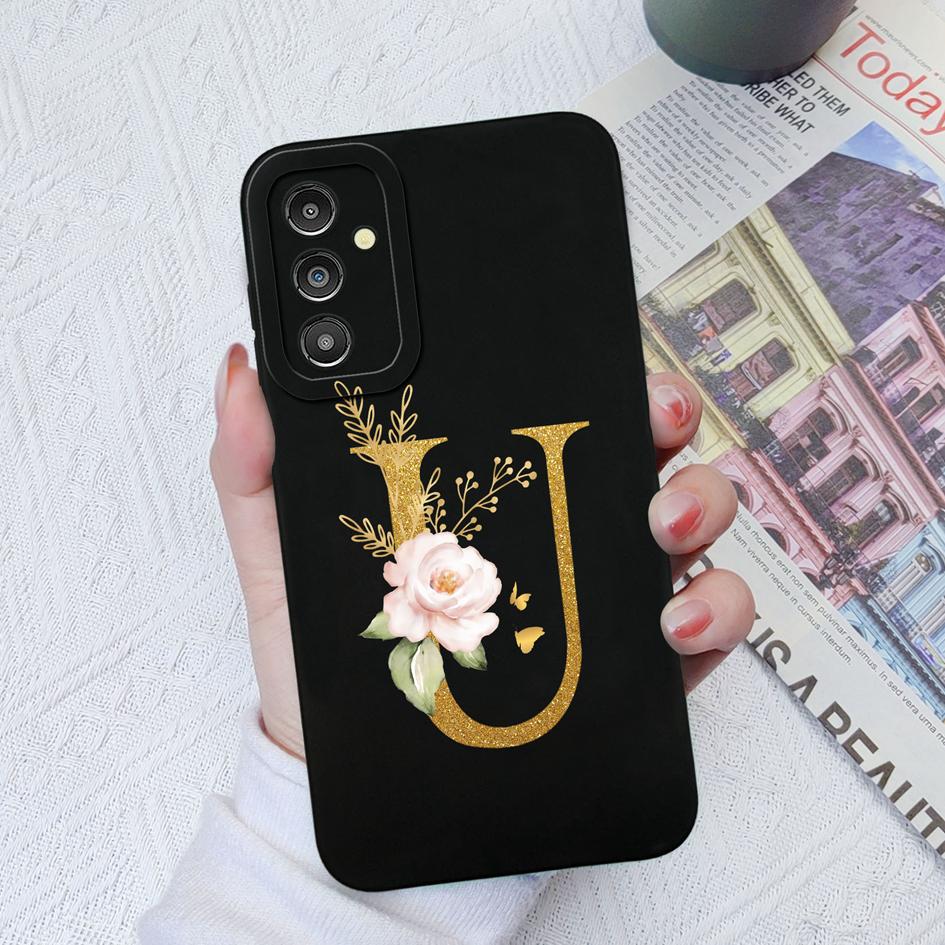 Чехол для Samsung Galaxy A03 A13 A14 A31 A50 A51 A52 A54 A71, жидкий силиконовый чехол с цветочными буквами, мягкий чехол для Samsung Galaxy Phone, чехлы-бамперы