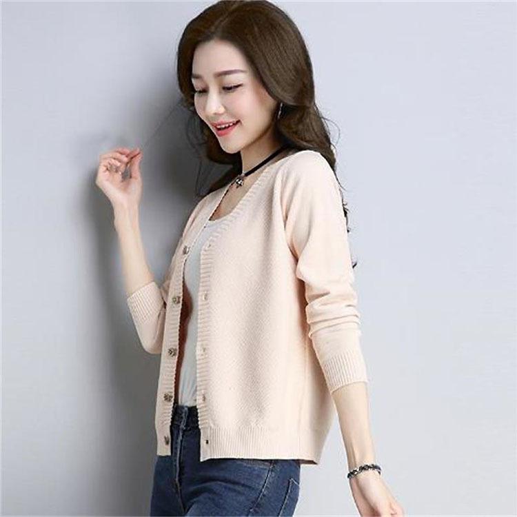 Spring and Autumn Women's Knitwear Solid Color V-neck Knit Single-breasted Cardigan Sweater