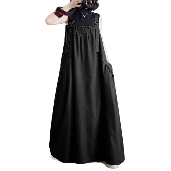 Yousheng Women's Denim Overall Dress Loose Sleeveless Boho Jean Jumper Dress with Pockets Wide Hem Pinafore Dress with Adjustable Strap