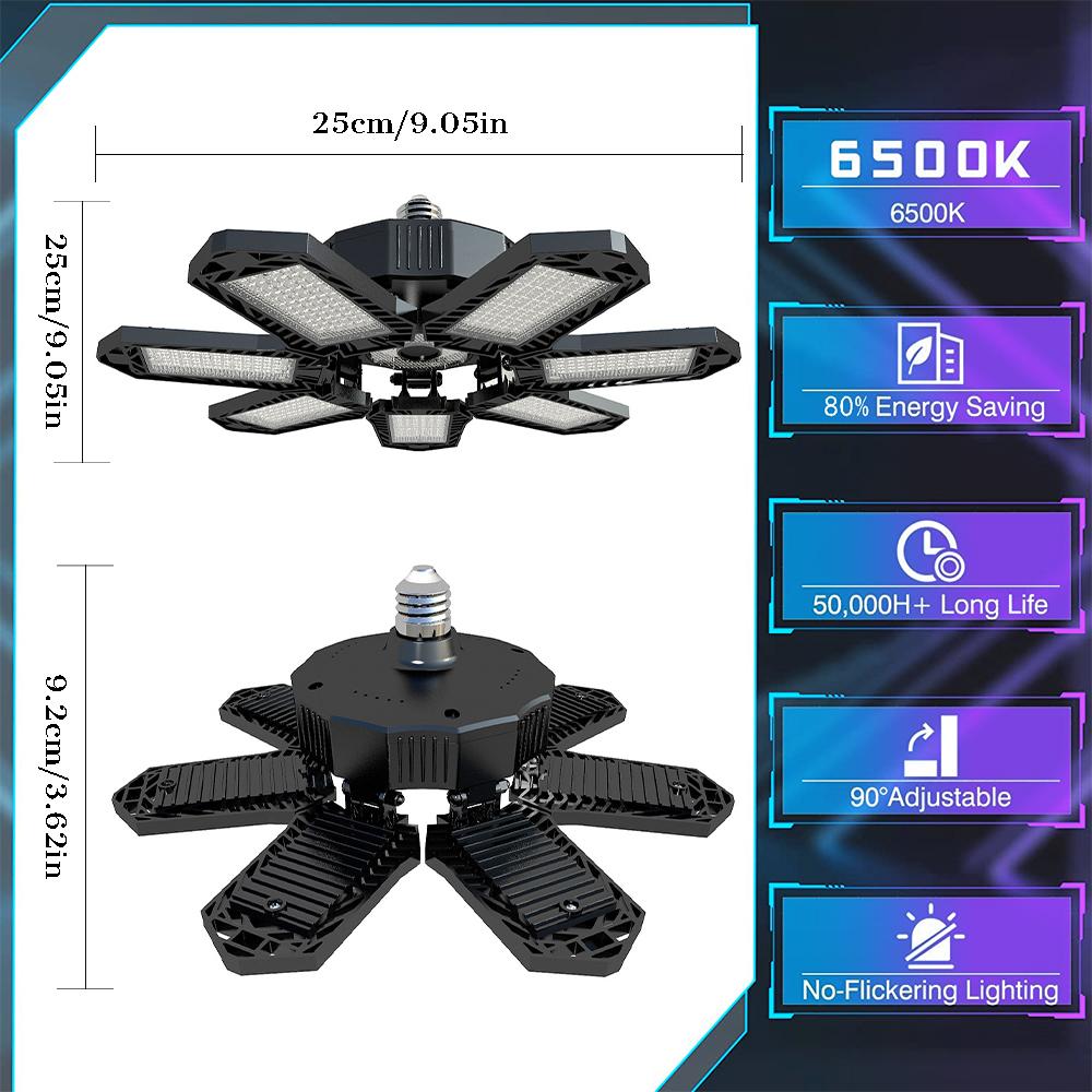 Folding Garage Lighting 120W LED Light E26 E27 Ceiling Lamp LED High Bay Lights UFO Deformable Bulb Garagenleuchte for Workshop