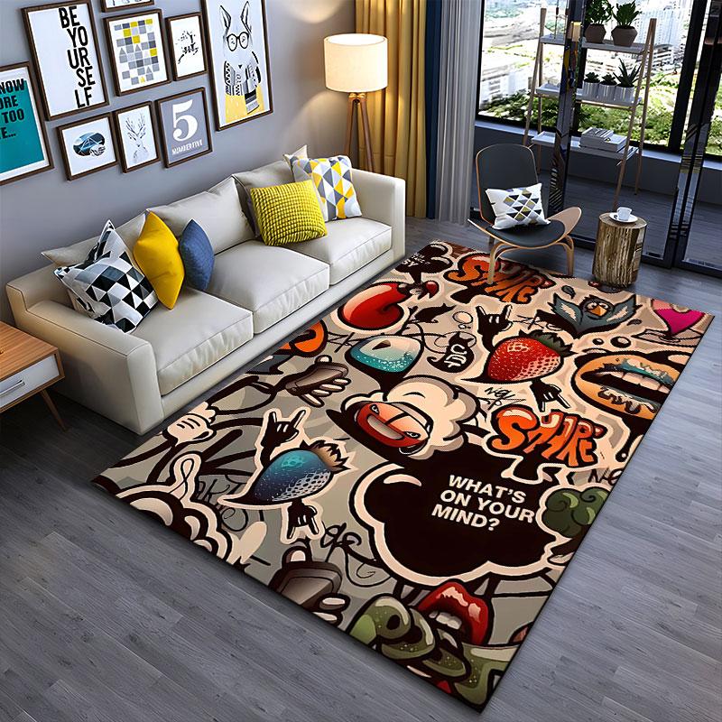Graffiti Style Funky Carpet Design suitable as a non-slip mat for the living room or bedroom sofa