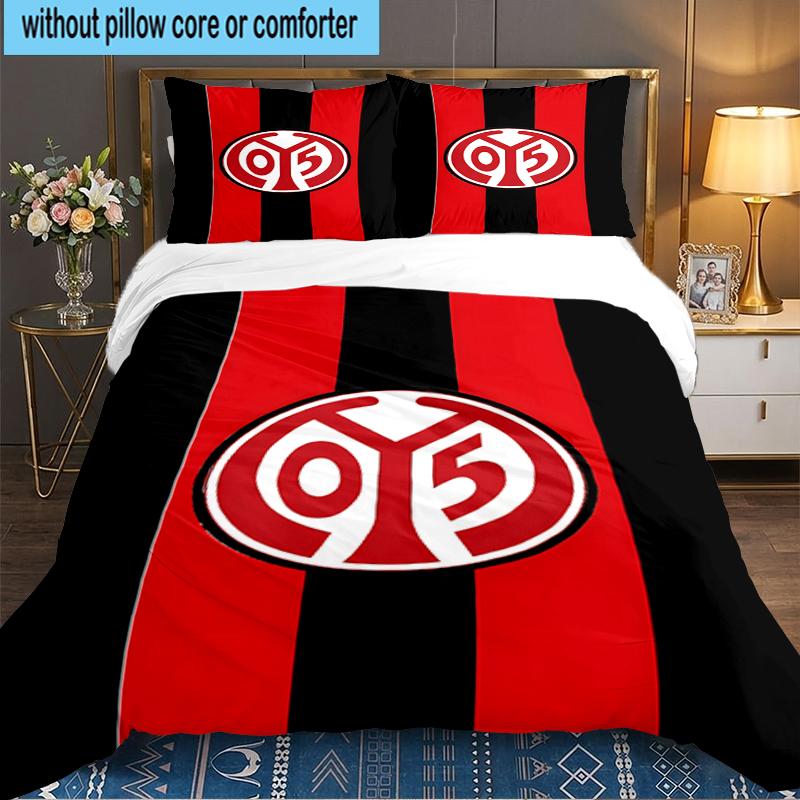 3PCS Red White Mainz Pattern Bedding set,Ideal for1pc Duvet Cover And 2pcs Pillowcases Perfect for Christmas gift,Ideal for Bedroom, Dormitory
