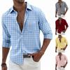 Мужской повседневный и модный цветной тканый клетчатый топ с длинным рукавом, мужская клетчатая рубашка на пуговицах с лацканами