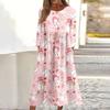 Women's Casual Round Neck Christmas Print Midi Dress Long Sleeve Pocket Dress