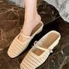 Retro woven hollow square head with thick heel Muller half slippers women's summer wear beach temperament bag head sandals