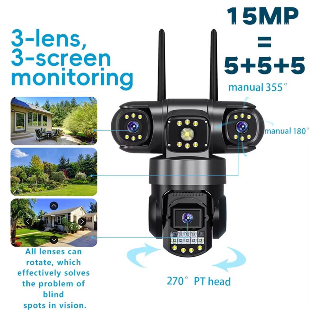 V380pro 15MP 3 Lens 4G/Wifi Camera AI Human Detection Night Vision Waterproof Security Video Surveillance IP Camara 8K CCTV Monitor