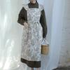 Long Retro Printed Cotton Ruffled Kitchen Apron with Pockets Summer Pleated Women's Cross-back Apron Water-resistant Pinafore