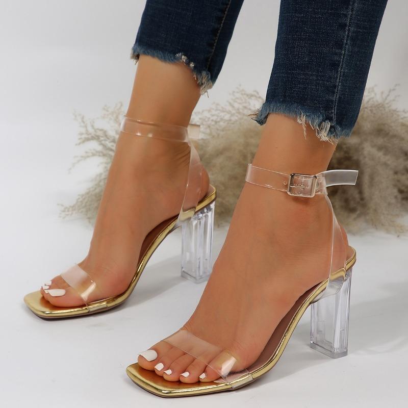 Fashion 2025Summer Women Crystal Chunky Heel Transparent Sandals Fashion Sexy  High Heels Jelly Sandalias Female Pumps