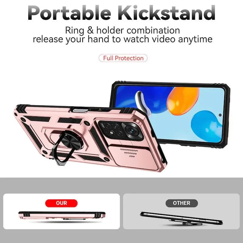 Чехлы для телефонов Armor Ring Bracket Push для Xiaomi Redmi Note 11 10 9 8 Pro Ma 9S Prime Poco X3 NFC X4 M4 4G 5G XiaoMi 11 11T Cover