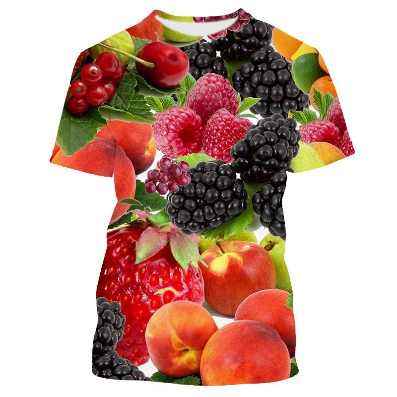 Fresh Fruit Berry Pattern Men's T-shirt Casual Men's Soft Loose Short Sleeved Clothing Fashionable Street Wear Fun Round Neck Tops