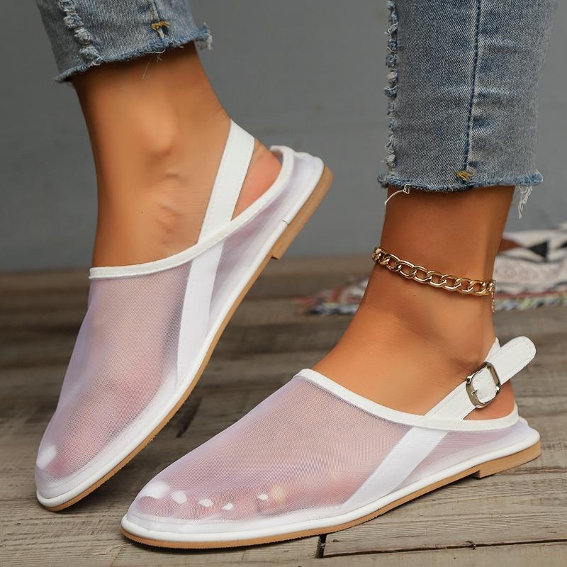 2024 New Transparent Mesh Sandals Women's Casual Flat Shoes Women's Summer Closed Toe Slingback Sandals Women's Flat Shoes