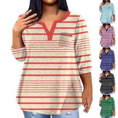 Женский модный повседневный пуловер с рукавами три четверти и V-образным вырезом с принтом, топ с рукавами 3/4