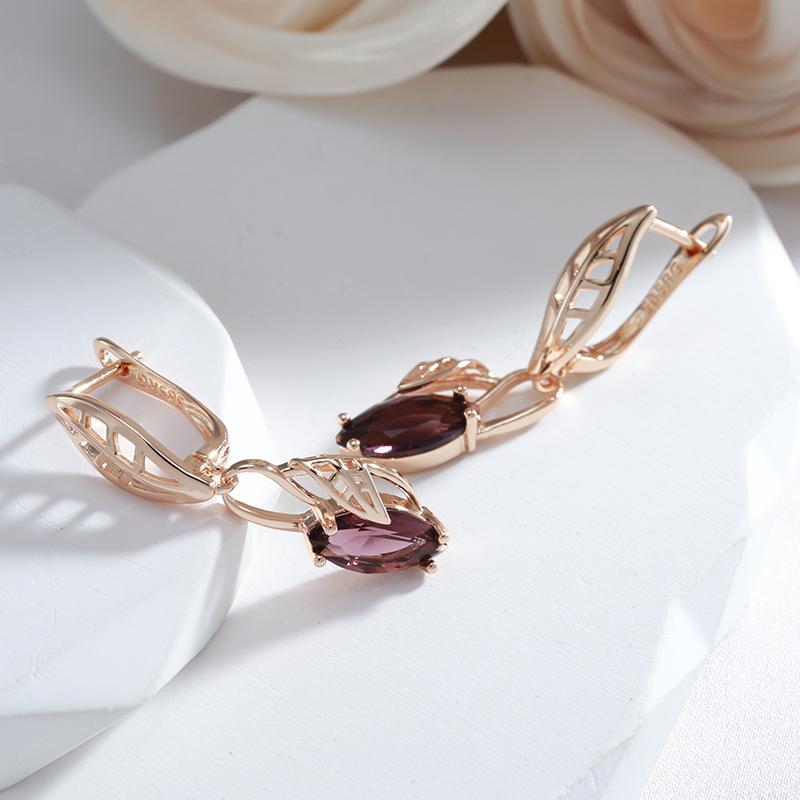 Серьги-подвески с фиолетовым цирконом и геометрической огранкой золотого цвета, модные женские роскошные блестящие аксессуары