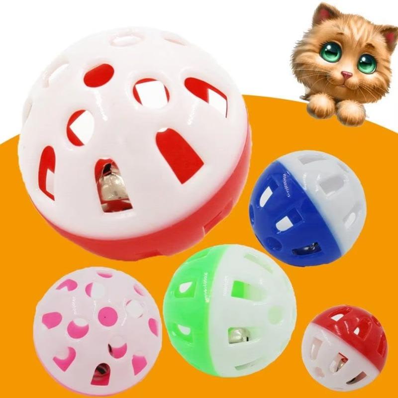 5pcs Pet Cat Kitten Play Balls with Jingle Bell, Hollow Rolling Bell Ball Pet Bird Toy Chase Rattle Toy, Random Color