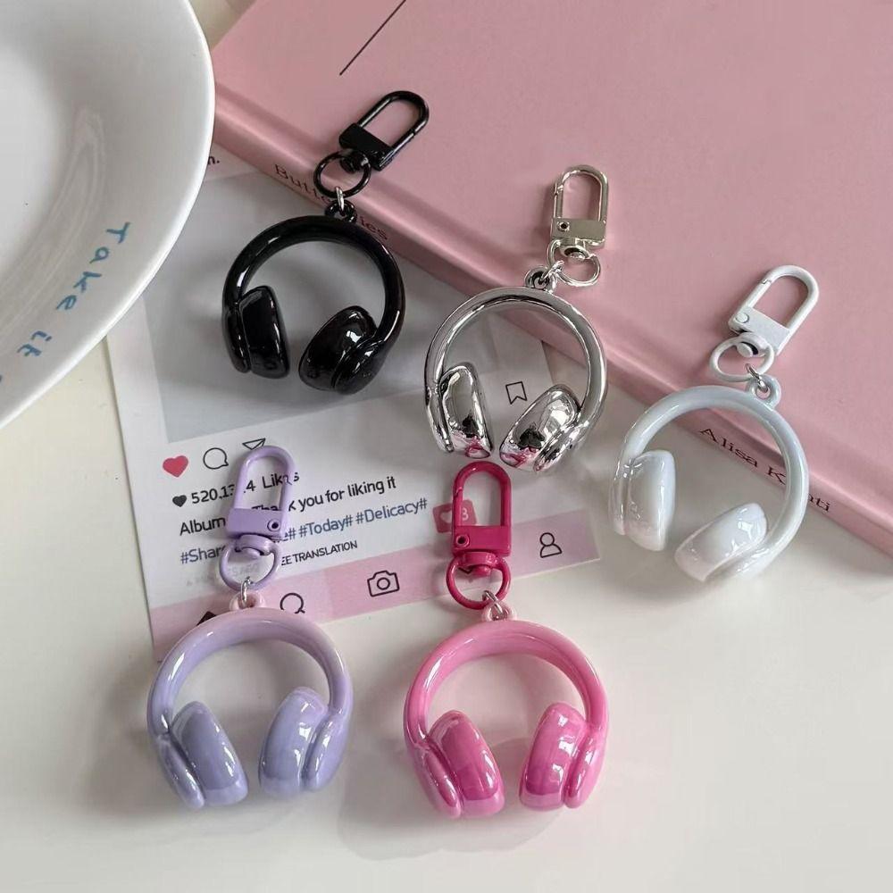 5Pcs Acrylic Headset Shape Keychain Funny Car Key Ring Creative Earphone Shape Pendant  Key Decor